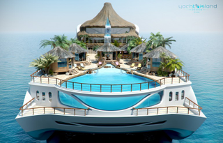 Illustration for article titled The Rich Needn't Experience Society's Ills Ever Again Aboard a Tropical Island Megayacht